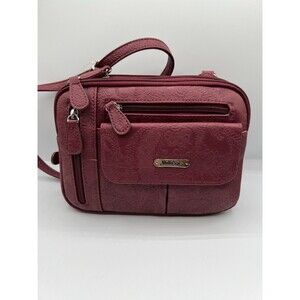 MultiSac Burgundy Floral Embossed Crossbody Bag Organizer Purse NWT